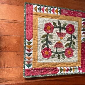 Floral Patchwork Quilted Wall Hanging - Pink, Mustard & Green